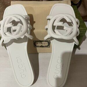 Gucci white rubber sandals, size 38